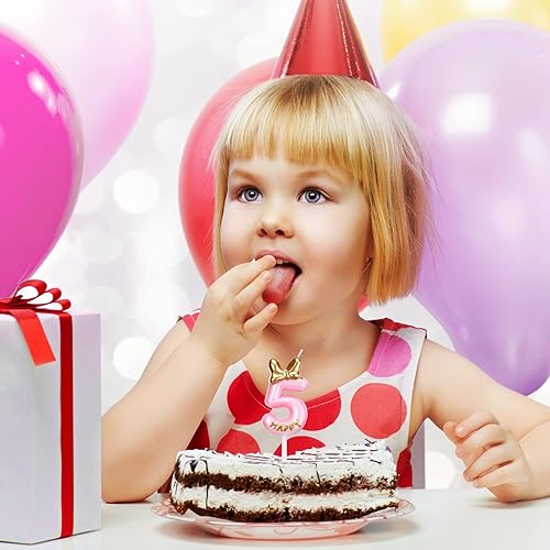 Miniatura 6 de Nuanchu Decoración de cumpleaños rosa con el número 5, para cumpleaños, pastel, hornear, celebración, reuniones, aniversario, fiesta, suministros
