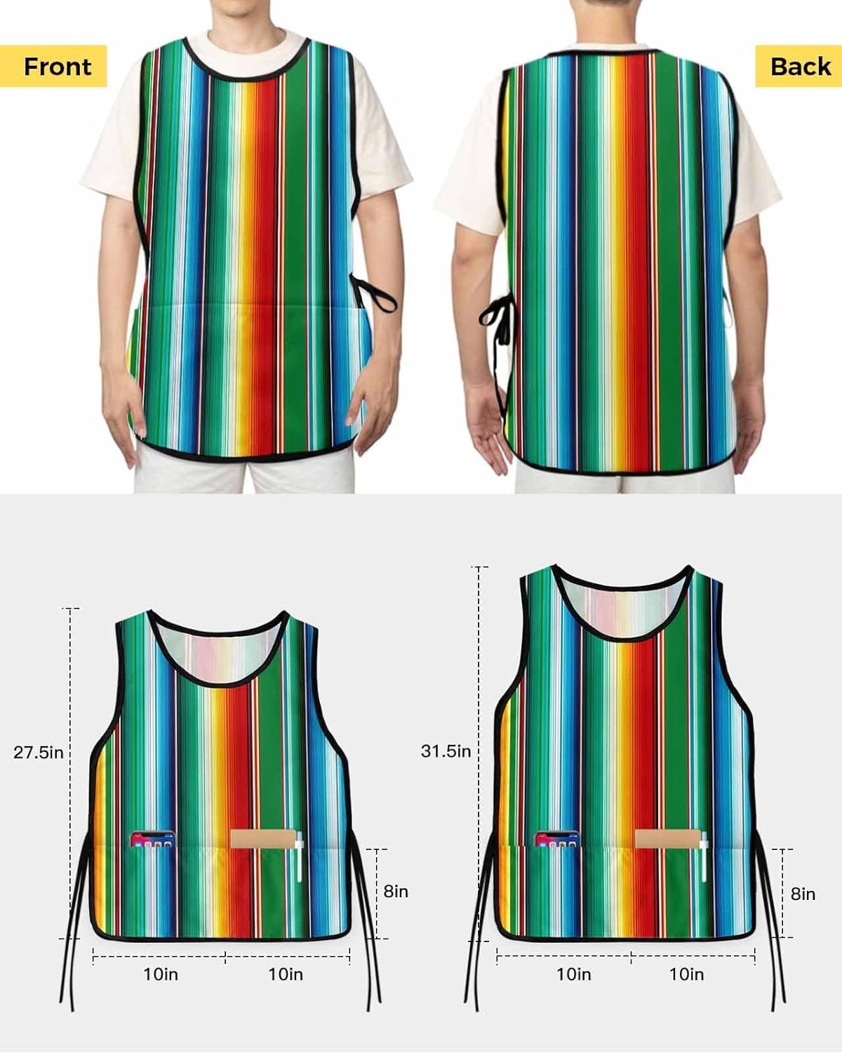 Double Love Retro Orange Yellow Graffiti Art Cobbler Aprons with 2 Pockets for Women Men, Abstract Modern Painting Art