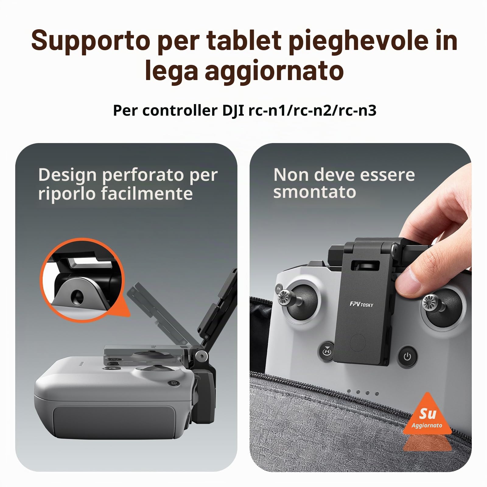 FPVtosky Supporto per tablet senza smontaggio per DJI Lito 1/ X1/ Mini 5/4/3 Pro/Mini 4K/2 SE/Neo/Air 3 / Flip, supporto pieghevole per iPad da 18-30 cm, include laccetto e 2 cavi per DJI RC-N1/N2/N3