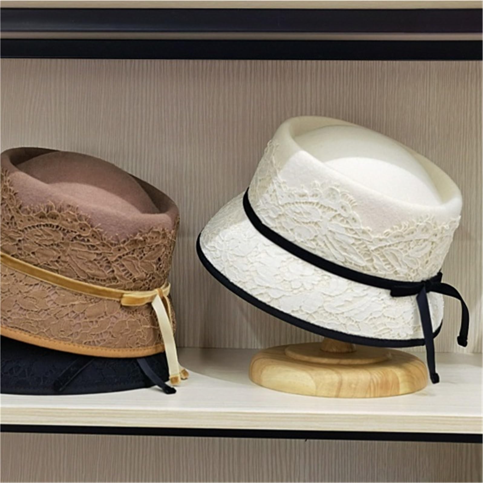 Cappello Donna Invernale Cappello a cilindro in feltro di pizzo con parte superiore concava elegante vintage Cappello da bacino a vento da donna alla moda Cappello da pescatore Cappello a cilindro all