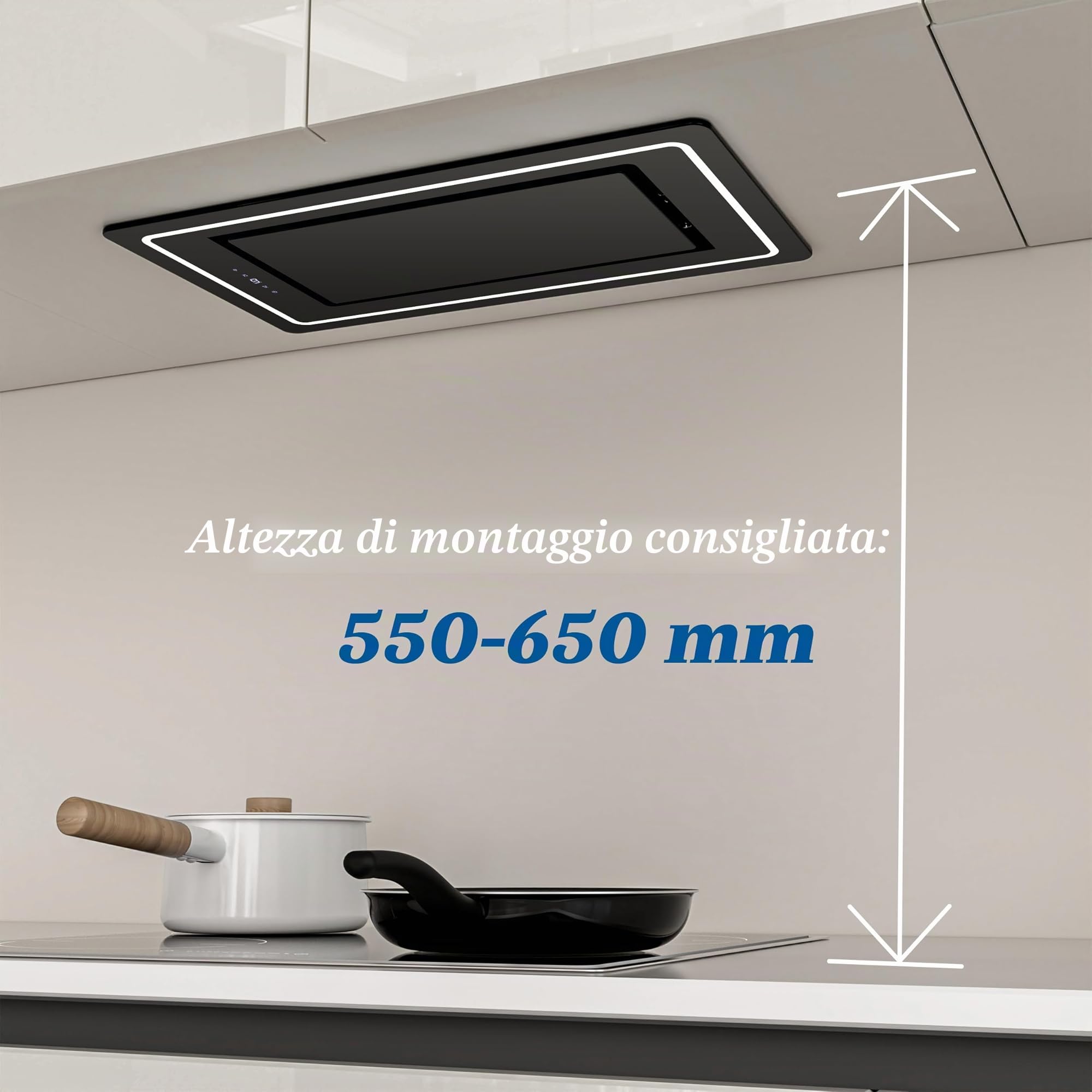 FIREGAS Cappa Aspirante 52 cm, 450 m³/h, 9 Velocità, Touch, Nera | Classe energetica A+, controllo touch, illuminazione a LED, scarico e ricircolo, filtro a carbone