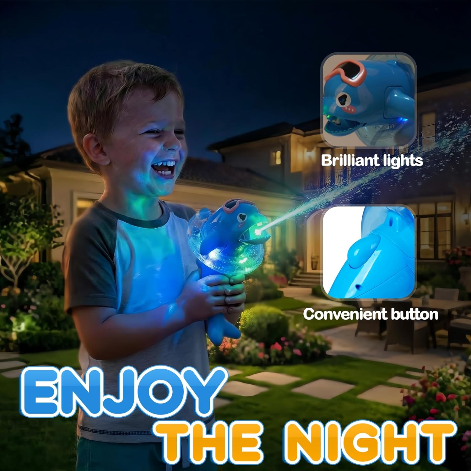Electric Water Gun for Kids - Blue Dolphin Automatic Squirt Watergun Toy with Sound and Light, 32FT Long Range, Summer Outdoor Beach Pool Toys for Boys and Girls, Birthday Gift for Toddlers