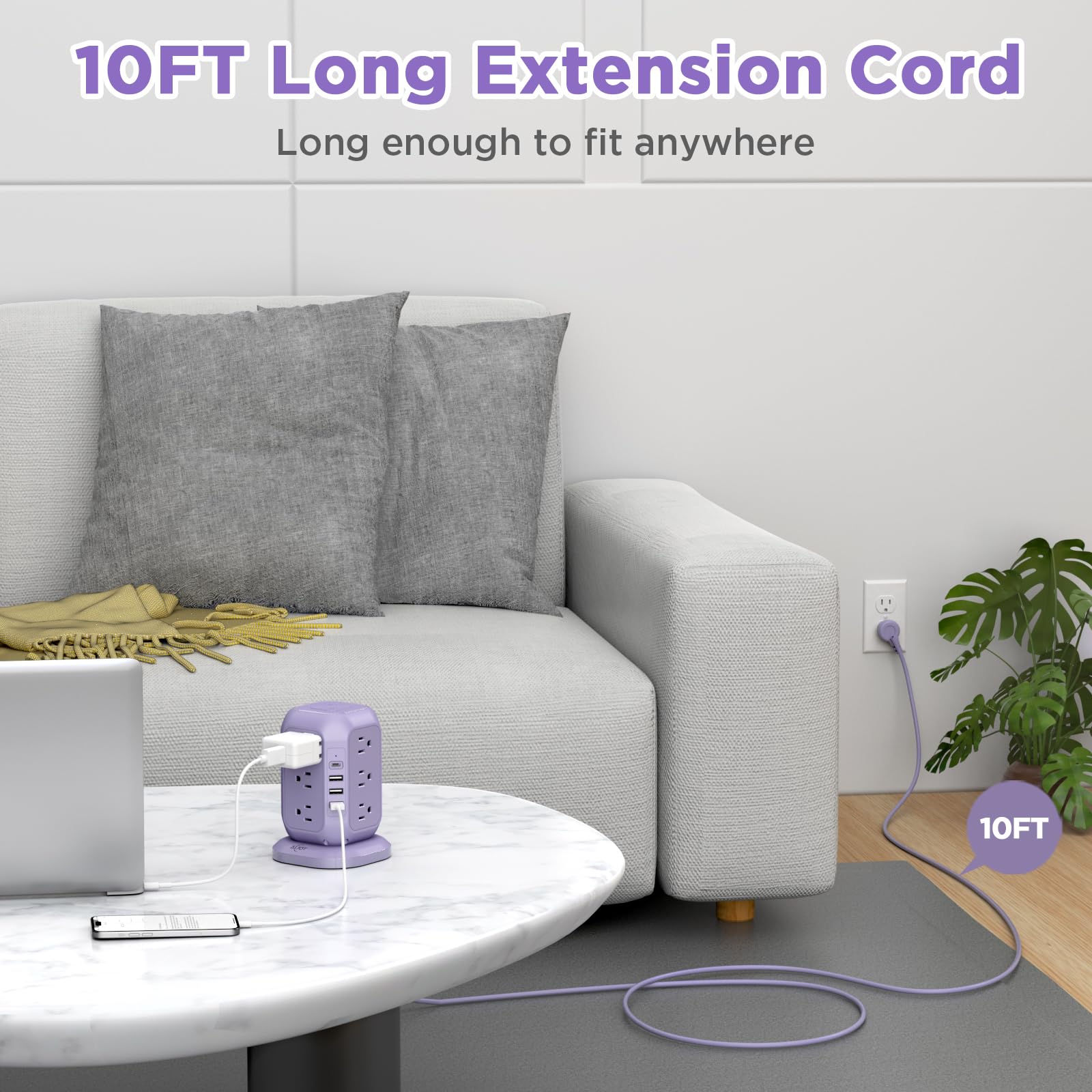 USB C Power Strip Tower, Surge Protector with 12 AC Outlet and 4 USB Ports, AiJoy 10 FT Extension Cord, 1200J Power Strip Surge Protector, USB Charging Station, Office Supplies, Dorm Essentials, Woman