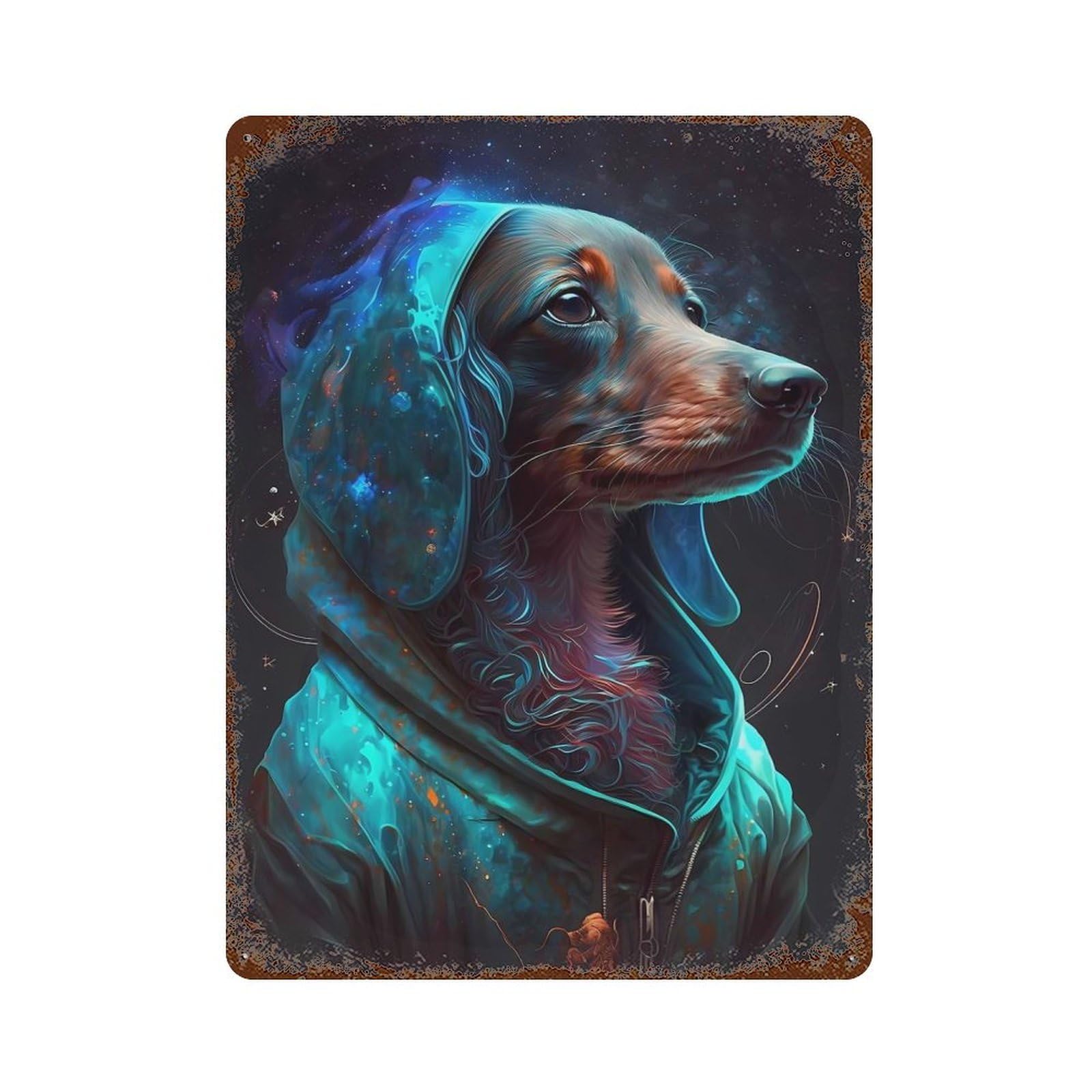 Garage Style Dachshund Dog Distressed Metal Wall Sign 15.7"x11.8", Vintage Wall Decor for Bar And Workshop