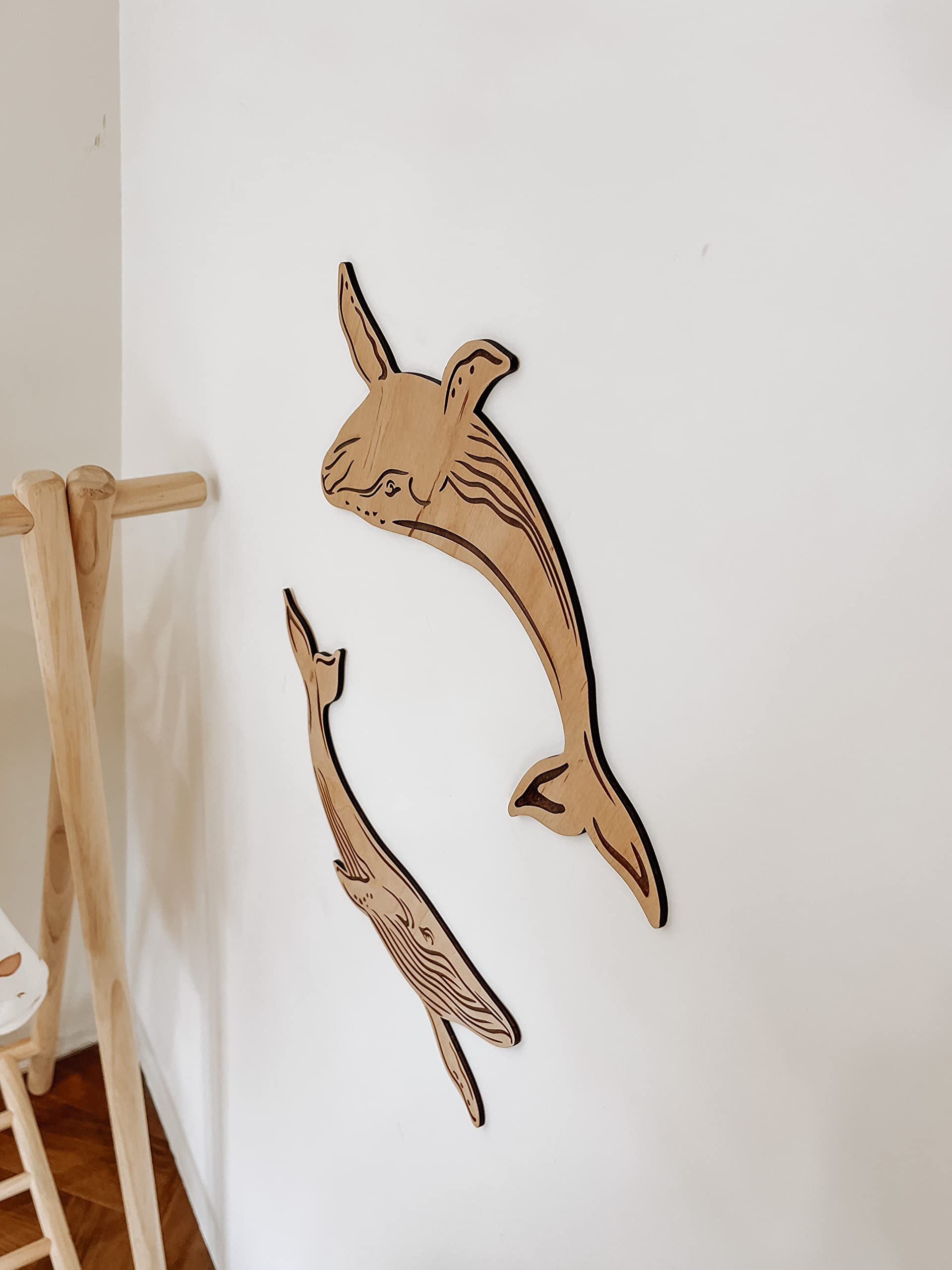 Nursery Wall Decor - Wooden Whales 2 pcs - KIds Room Decoration - Boho Aesthetic Plaque