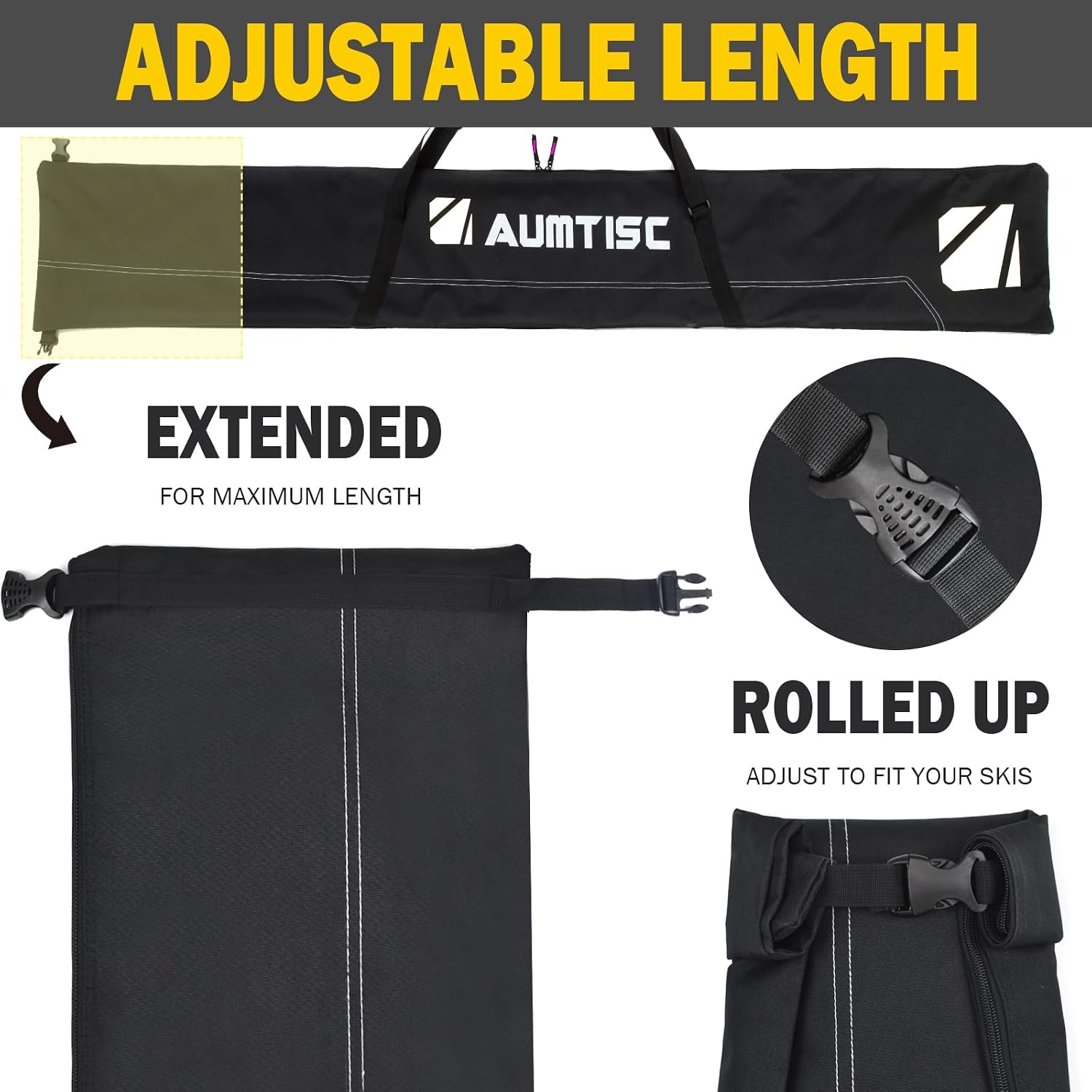 AUMTISC Ski and Boot Bag Combo, Padded Ski Bag for Air Travel, Two Piece Snow Ski Travel Bags for Flying, Adjustable Length Ski Storage Bags for Skis Up to 200cm and Boots Up to Size 13