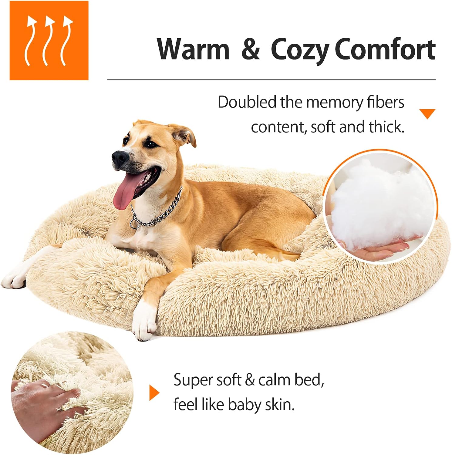 OYANTEN Dog Bed for Medium Dogs Round Calming Donut Large Pet Beds for Medium Dog, Soft Fluffy Warm and Cozy to Improved Sleep, Machine Washable(36in, Champagne)