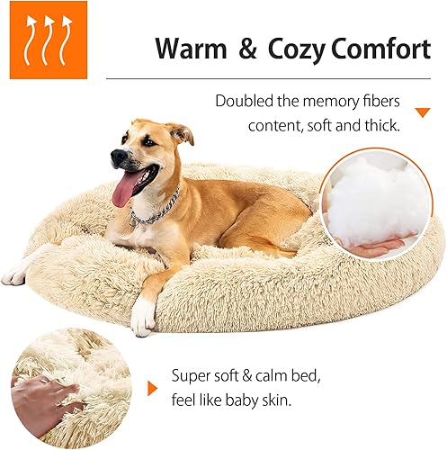 Miniatura 4 de OYANTEN Cama para perros medianos, cama redonda y calmante para perros medianos, suave, esponjosa, cálida y acogedora para mejorar el sueño, lavable