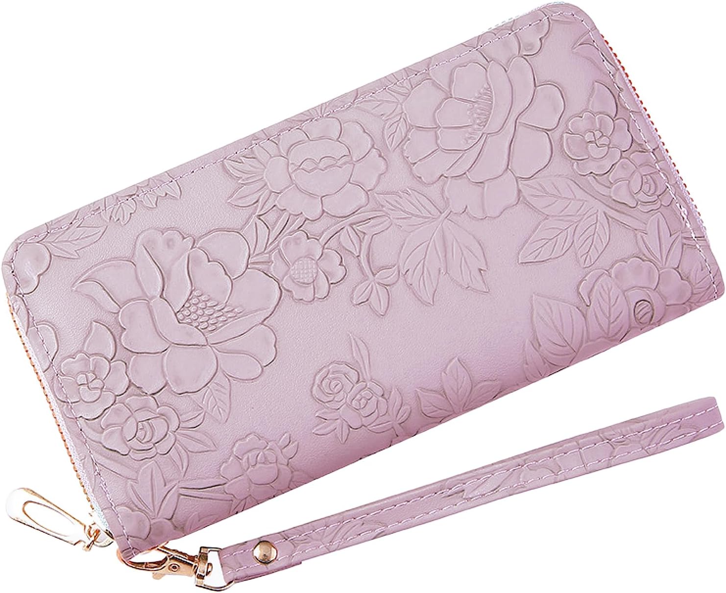 Womens Wallet RFID Wristlet Wallet for Women Cute Floral Leather Credit Card Holder Wallet Ladies Clutch Long Purses
