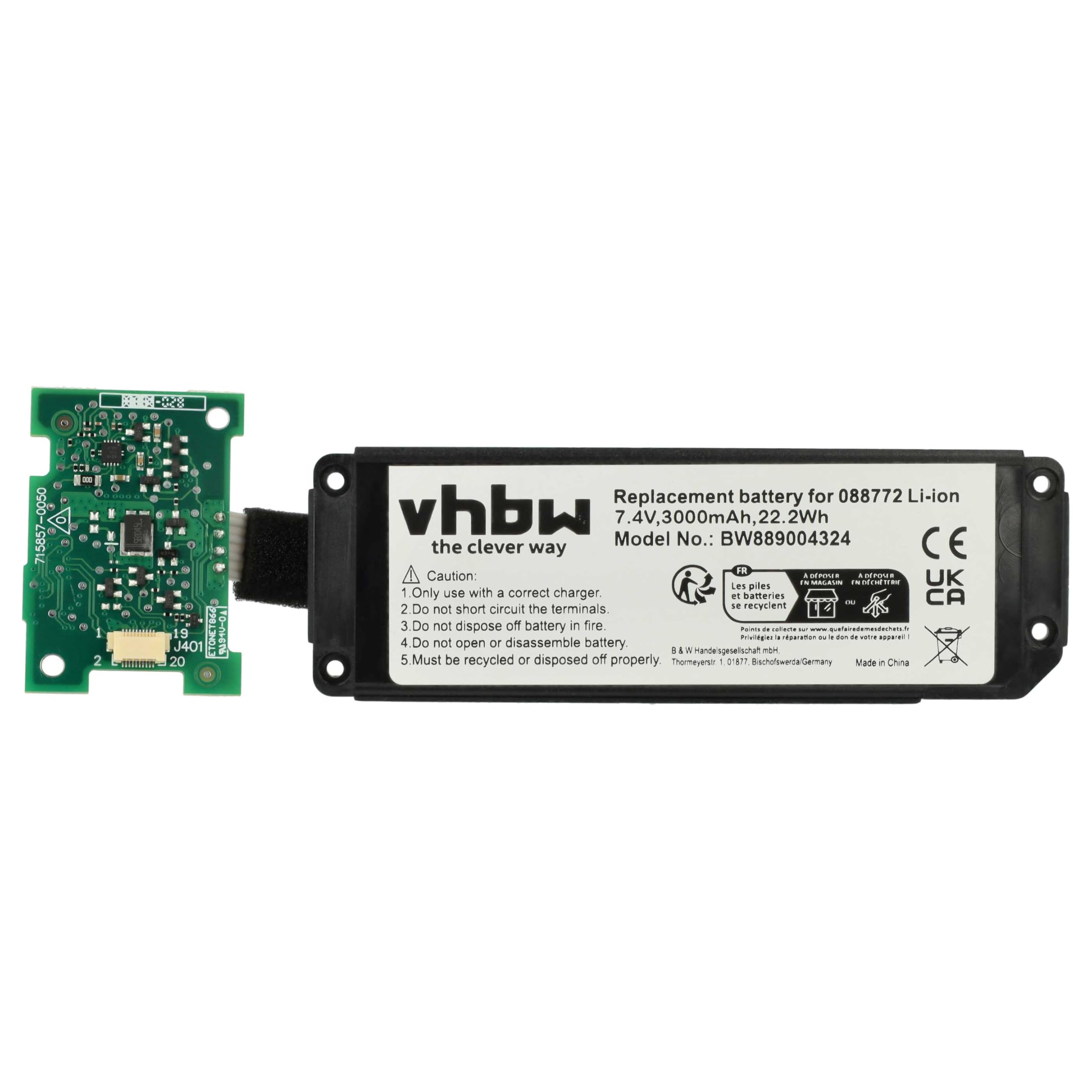 vhbw batteria compatibile con Bose SoundLink Mini 2 casse, altoparlanti, speaker - incl. circuito stampato (3000mAh, 7,4V, Li-Ion)