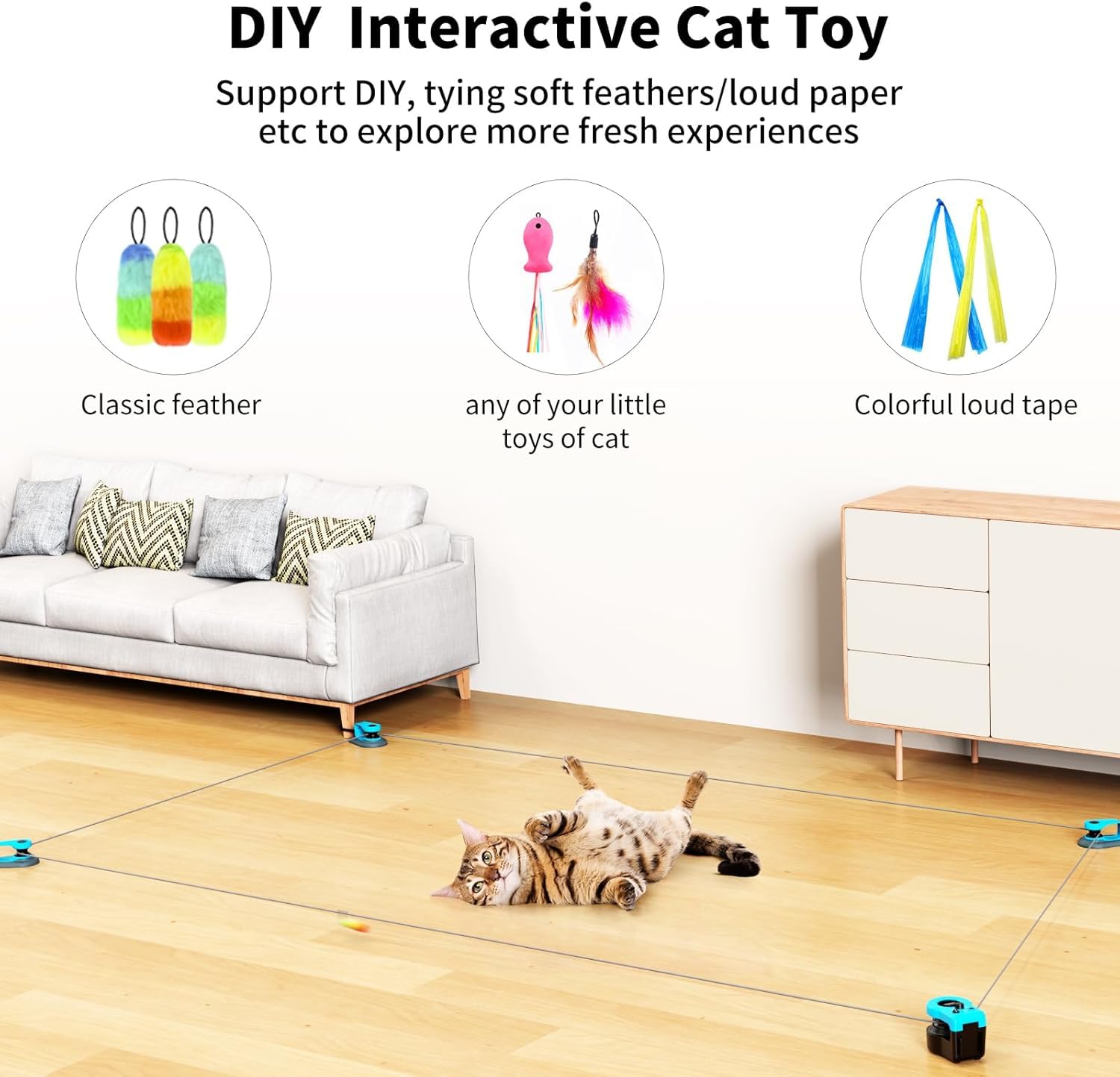 Juguete para gatos autoempleo, juguete interactivo para gatos, juguete de plumas para gatos eléctrico, juguete de caza de gatos simulado, cinta de correr para gatos, modo dual, velocidad ajustable