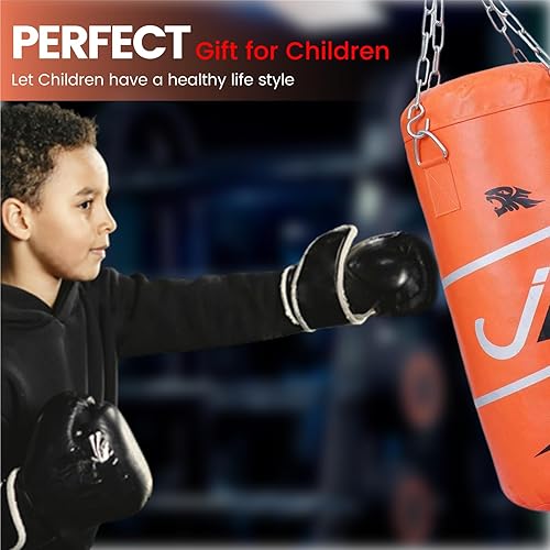 Miniatura 5 de JP Kids - Juego de saco de boxeo sin relleno de 2 pies con soporte, cadena de acero, guante de boxeo y cuerda de saltar