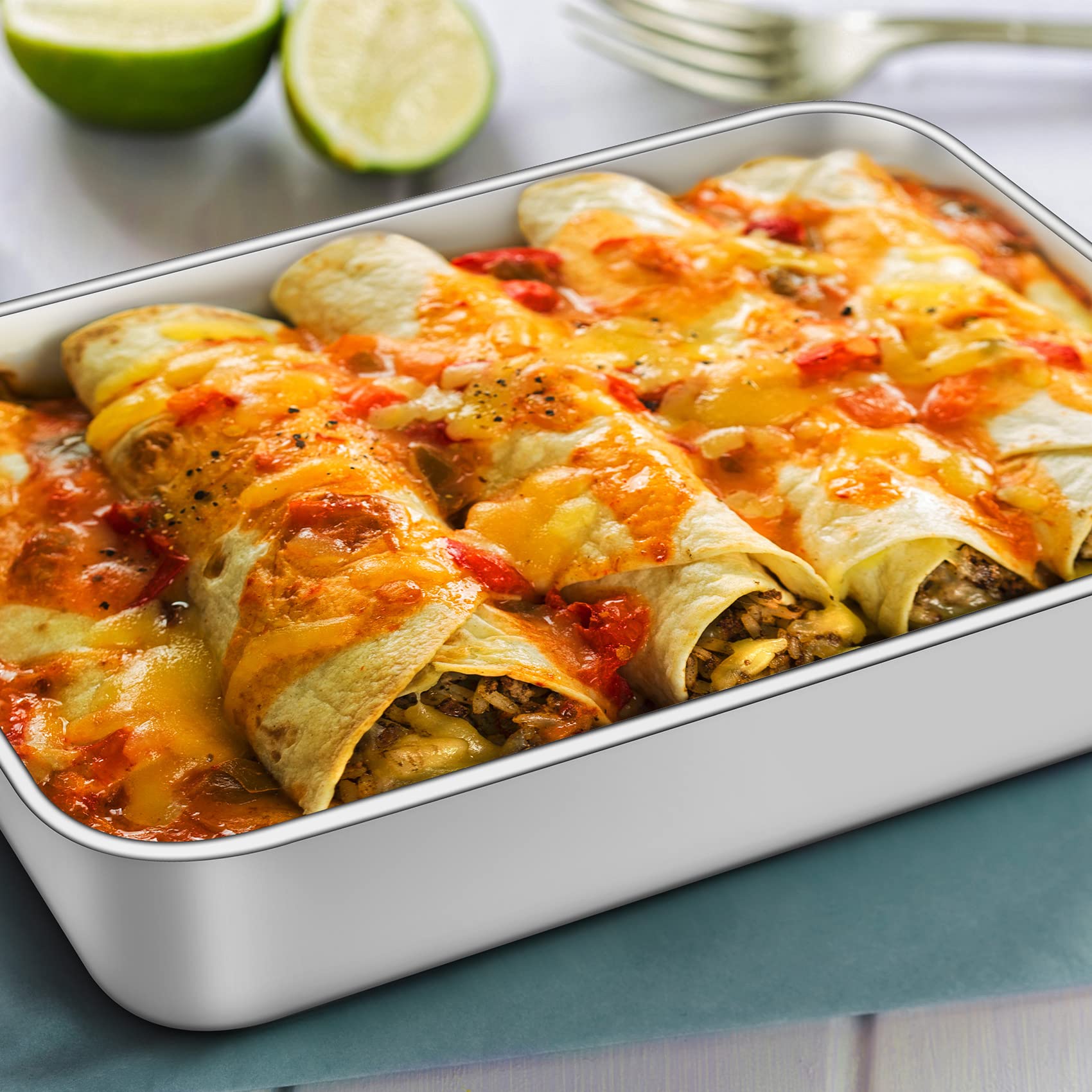 Teglia da forno Onader, 23,8 x 18 x 5 cm, in acciaio inox, rettangolare, piccola teglia da forno, per lasagne, atossica e sana, facile da pulire e lavabile in lavastoviglie