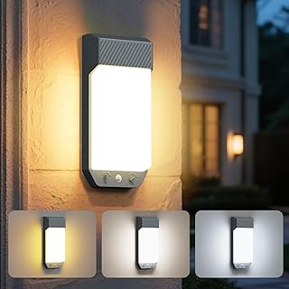 LOTMOS Außenlampe mit Bewegungsmelder, 3 Farben 3000K/4000K/6500K Außenleuchte Wand mit Timer, 16W 1600LM Wandlampe Aussen IP65 Wasserdicht für Terrasse Eingang Flur, Großformat 28x12x5 CM Dunkelgrau
