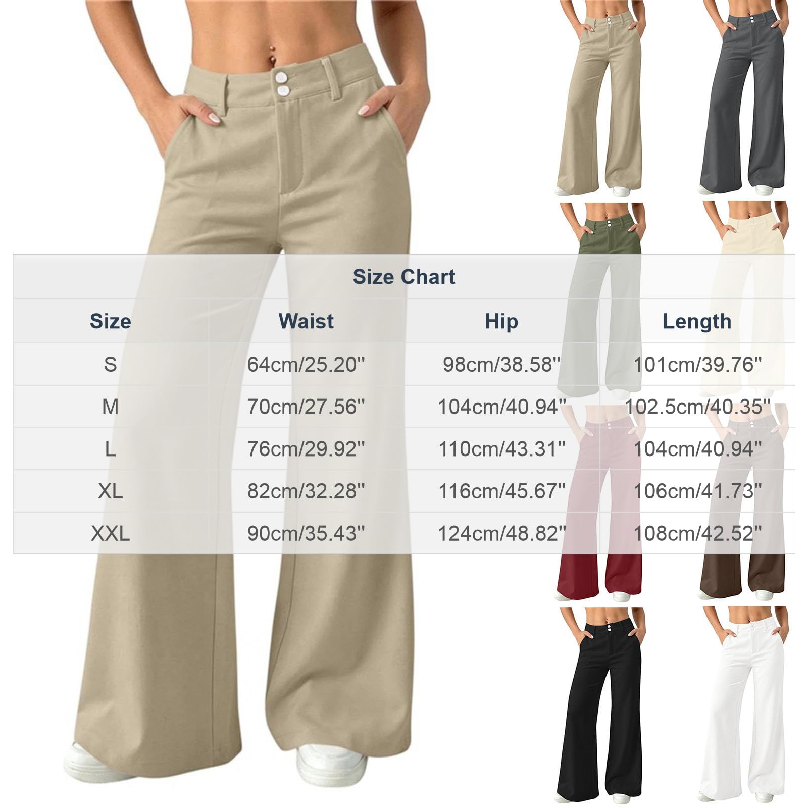 Générique Pantalon De Loisir pour Femme avec Taille Élastique Et Poches Avant - Pantalons Large Style Ville À Coupe Droite, Idéal comme Pantalon Décontracté pour Le Quotidien Et Le Week-End