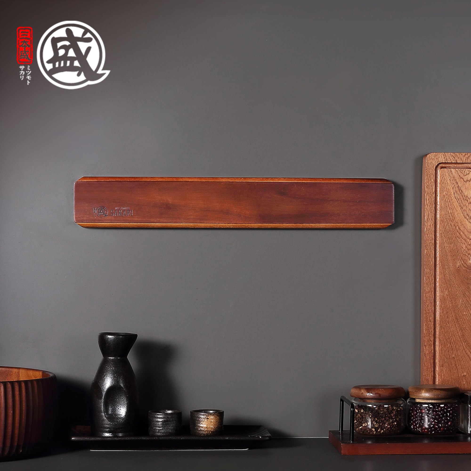 MITSUMOTO SAKARI Support Magnétique pour Couteaux 50 cm, Support Mural pour Couteaux de Cuisine,Support en Bois sans Trous pour Couteaux,pour Ranger les Ustensiles de Cuisine