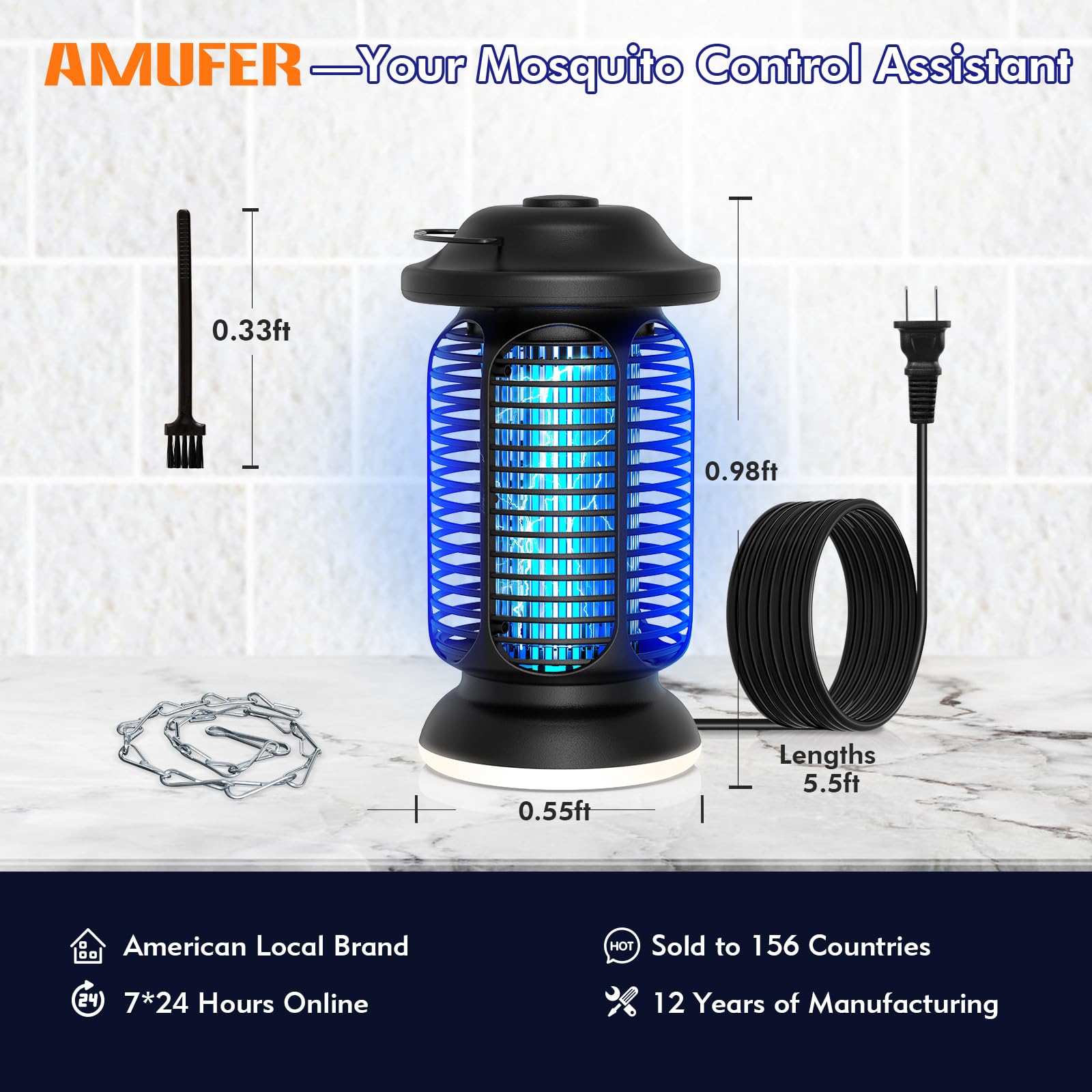 AMUFER Bug Zapper für den Innen- und Außenbereich, verbesserte 18 W benutzerdefinierte blau-violette Licht 2 W LED-Lampe, 100% Steigerung der Moskitosteuerwirkung, 1/2-1 Stundenzeigerabdeckung, Fly