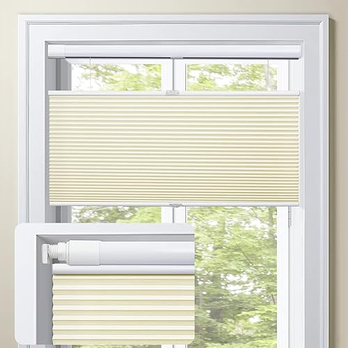 MiLin Top Down Bottom Up Cordless Cellular Shades No Tools No Drill Blinds for Windows Shades for Indoor Windows Door Blinds - 100% Blackout Creamy 27 1/2" W x 48" H