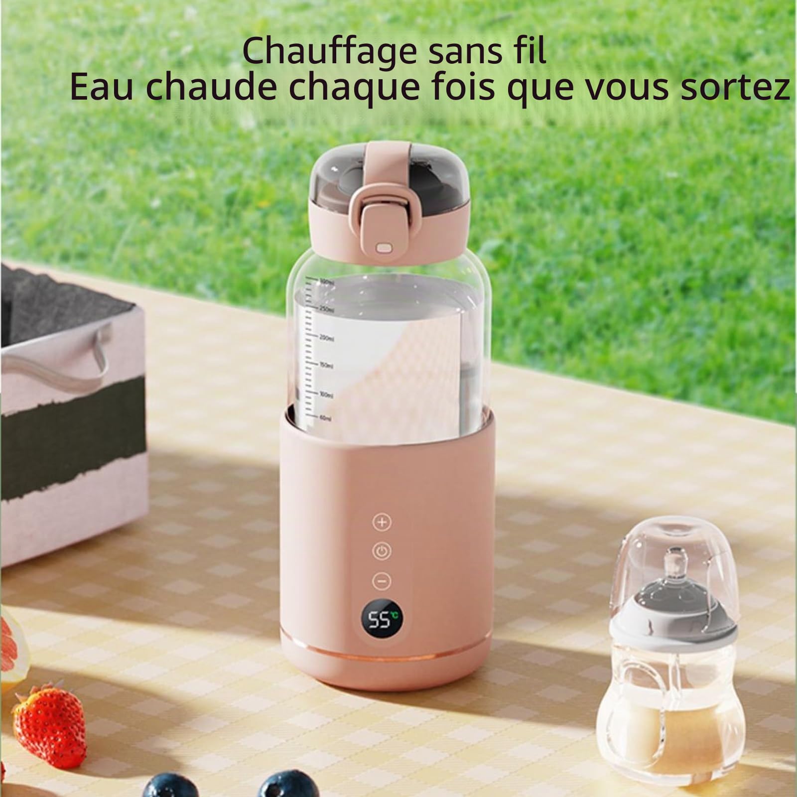 Générique Chauffe-Eau portatif,Chauffe-Eau Portable pour Formule bébé Capacité de 300 ML,Chauffe biberon Nomade sans Fil,Facile à Transporter et adapté aux Voyages