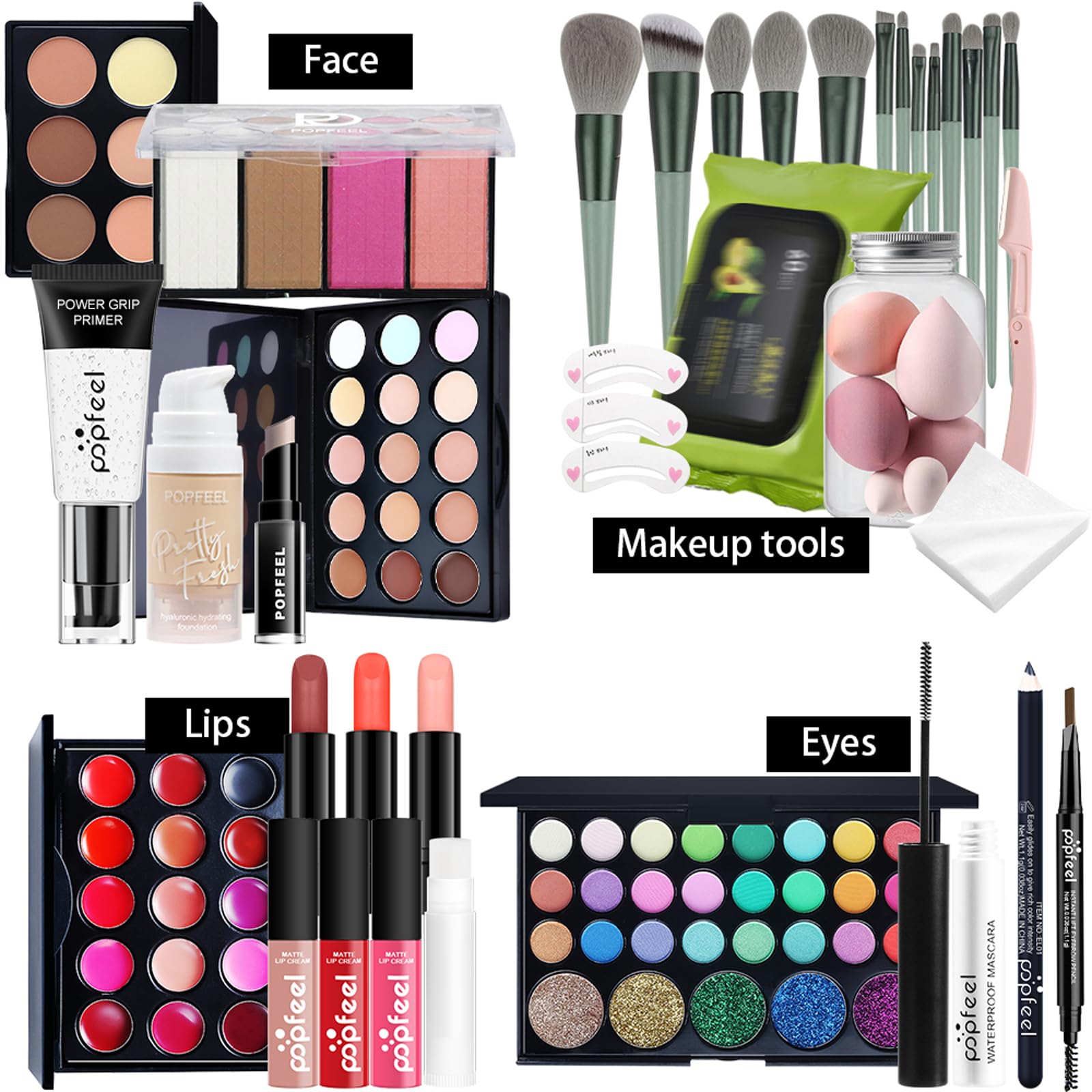 Ensemble de Maquillage Femme, Kit de Démarrage de Maquillage#8 | avec Ombres Paupières Correcteur Rouge à Lèvres Mascara Blush, Trousse de Cosmétique Voyage pour Yeuxe Lèvres e Visage