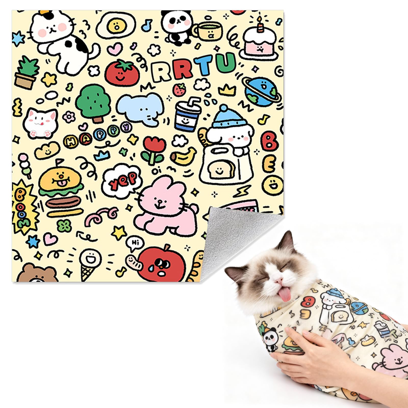 Cat Grooming Wrap, ściereczka do pielęgnacji kotów, samoprzylepna, 70 x 70 cm, odporna na ugryzienia i zarysowania, do przycinania pazurów, wiązania kotów, do pielęgnacji paznokci