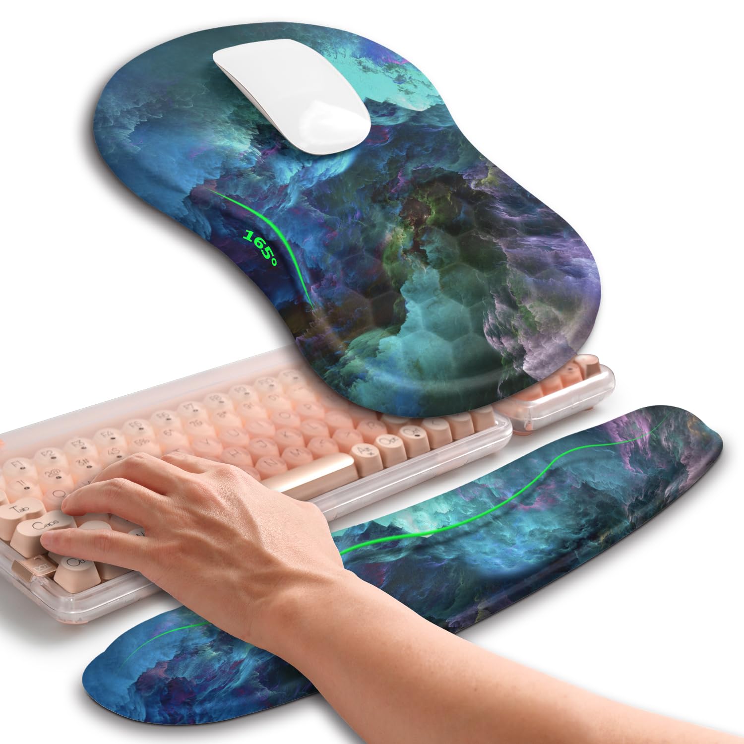 Hokafenle 2in1 Combination Wave Keyboard Wrist Rest and Ergonomic Curvature Mouse Pad Wrist Support for Relieve Wrist Pain