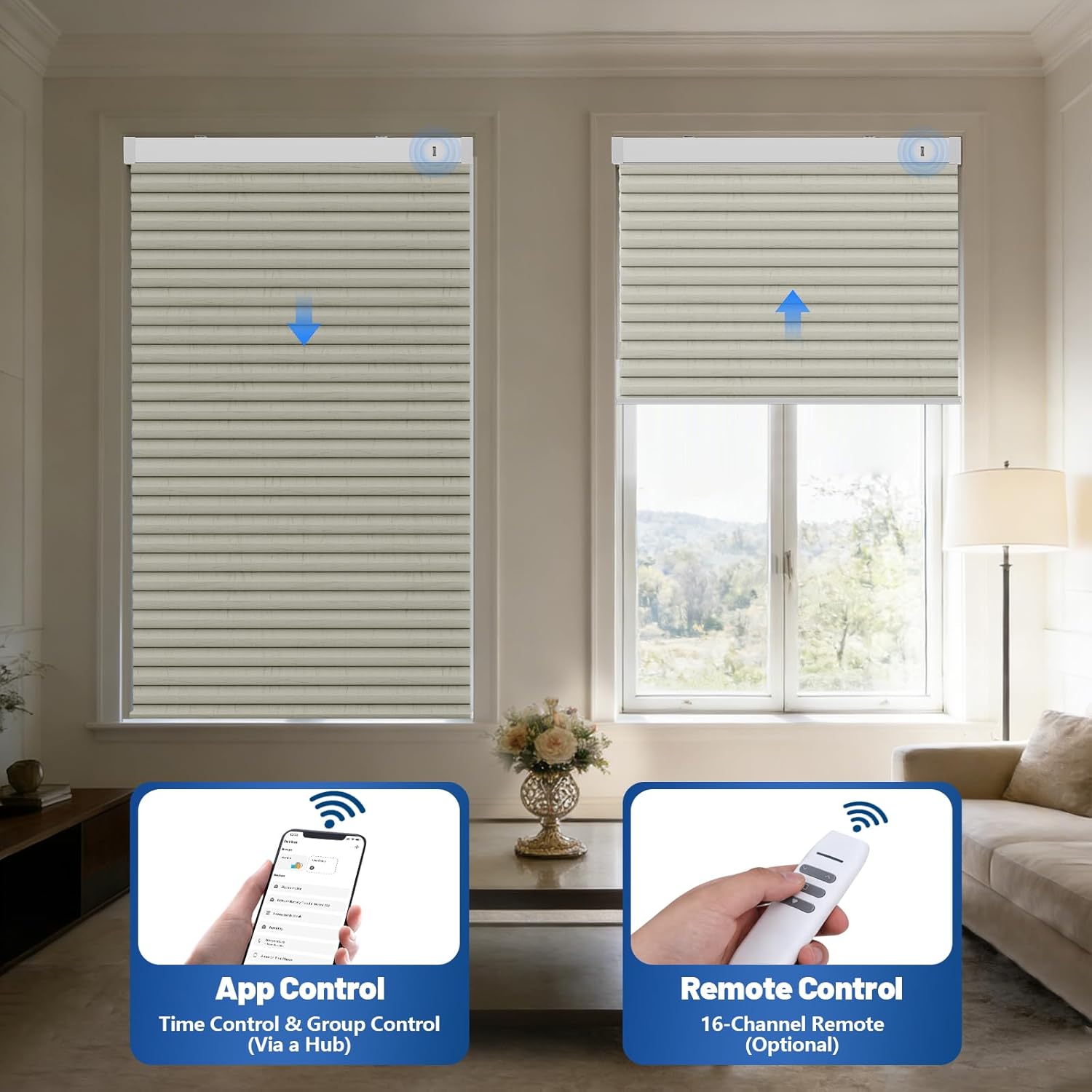 Motorized Cellular Shades with Remote, Smart Cellular Shades Compatible with Apple HomeKit, Alexa & Google Home, Cordless Honeycomb Window Blinds for Indoor Windows, Blackout Beige Linen