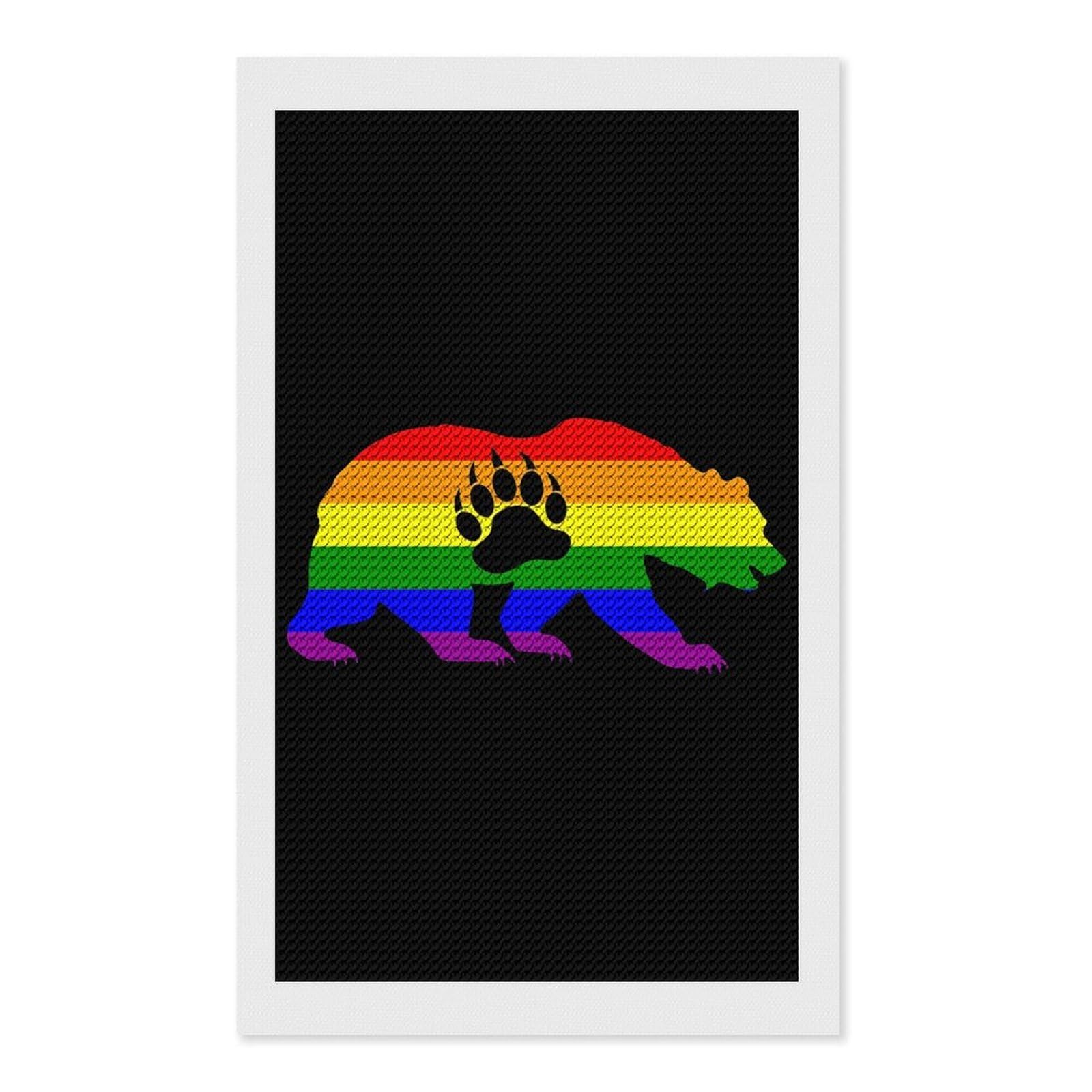 Nclqvjxzkhw Style Gay Bear Prides Lgbt Flag Bear Paw Diamond Art Painting For Adult Round Diamonds Pictures Arts Crafts Home Wall Decor 12"X20"