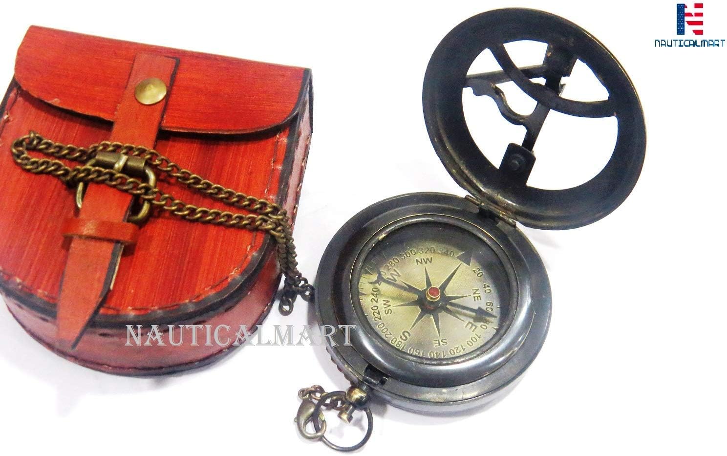 Brass Sundial Compass - Push Open Compass - Steampunk Accessory – Unique Gift for Men - Beautiful Handmade Gift - Sundial Clock – Sun Clock – Steampunk Clock for Him - Antique Decor