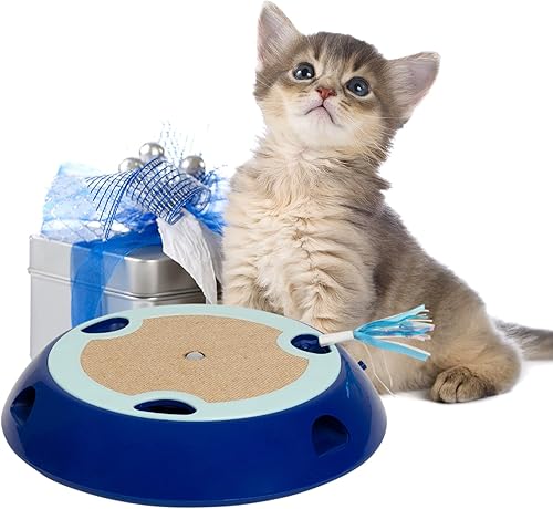 Miniatura 7 de PetPrime Juguetes interactivos 2 en 1 para gatos de interior, juguete electrónico para gatitos con alfombrilla de yute, lindo juguete de ratón