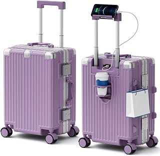 Carry On Luggage, Zipperless Aluminum Frame Suitcase, Purple, 20 in
