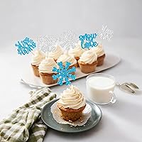 Vista 7 de Gyufise 24 adornos plateados para cupcakes con purpurina azul y plateado para tartas de Miss to Mrs para decoración de tartas de invierno, bodas
