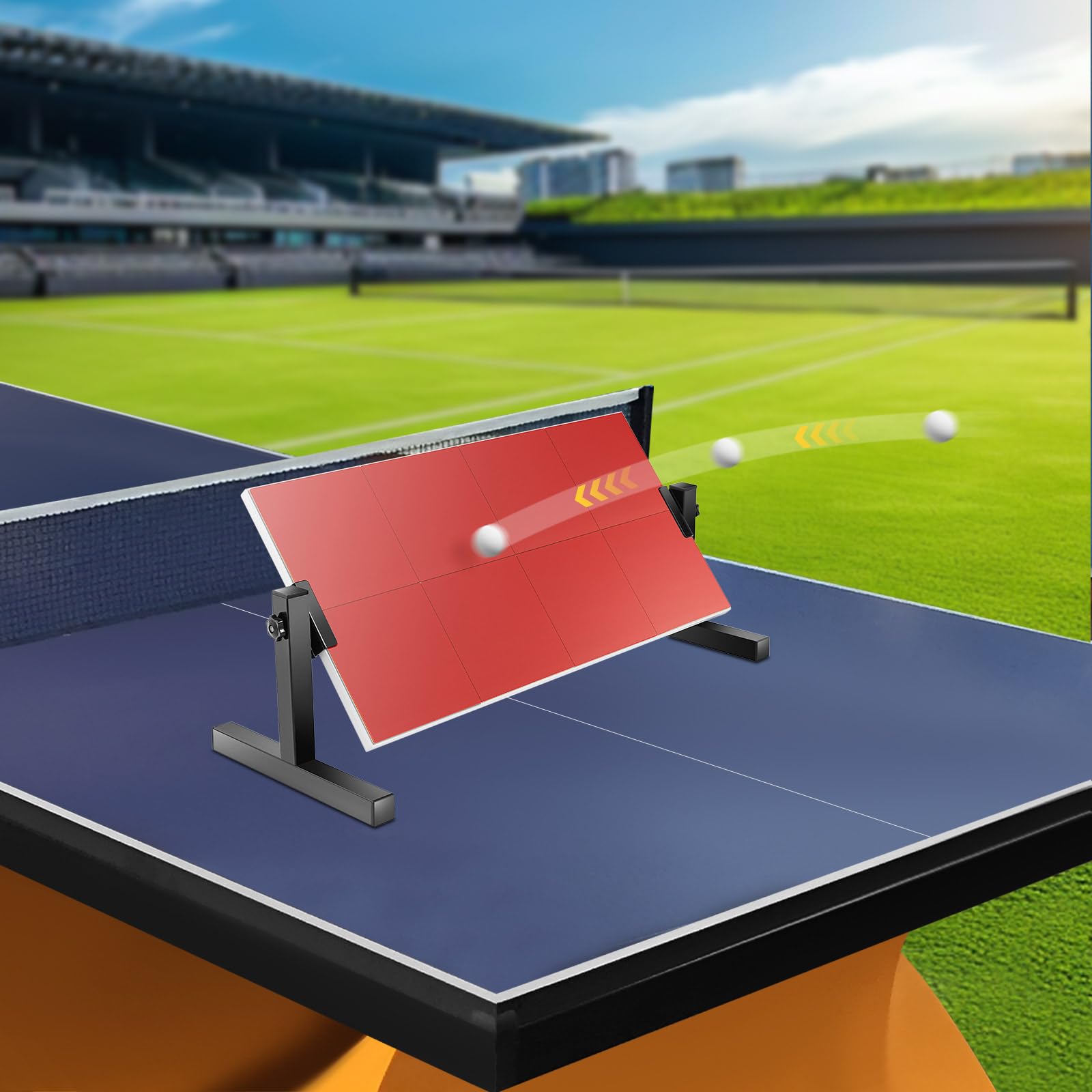 Tavola di rimbalzo da ping pong regolabile a 360°, con 2 piedini e 8 blocchi di gomma, dispositivo di allenamento per casa e scuola (66,5 x 33,5 cm)