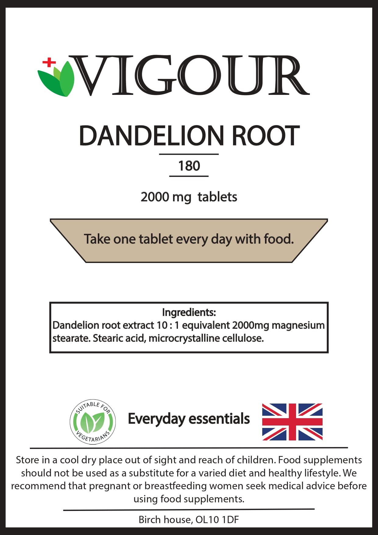 Dandelion Root - 180 High Strength 2000mg Tablets