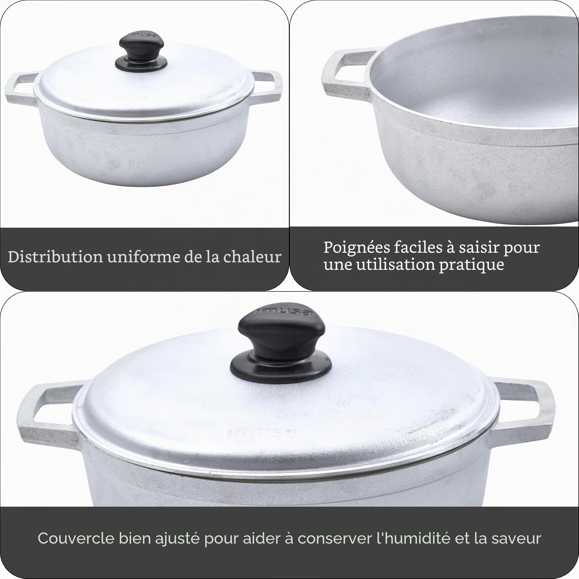 IMUSA USA Caldero traditionnel en aluminium colombien naturel (four néerlandais) 2,6 pintes, argent