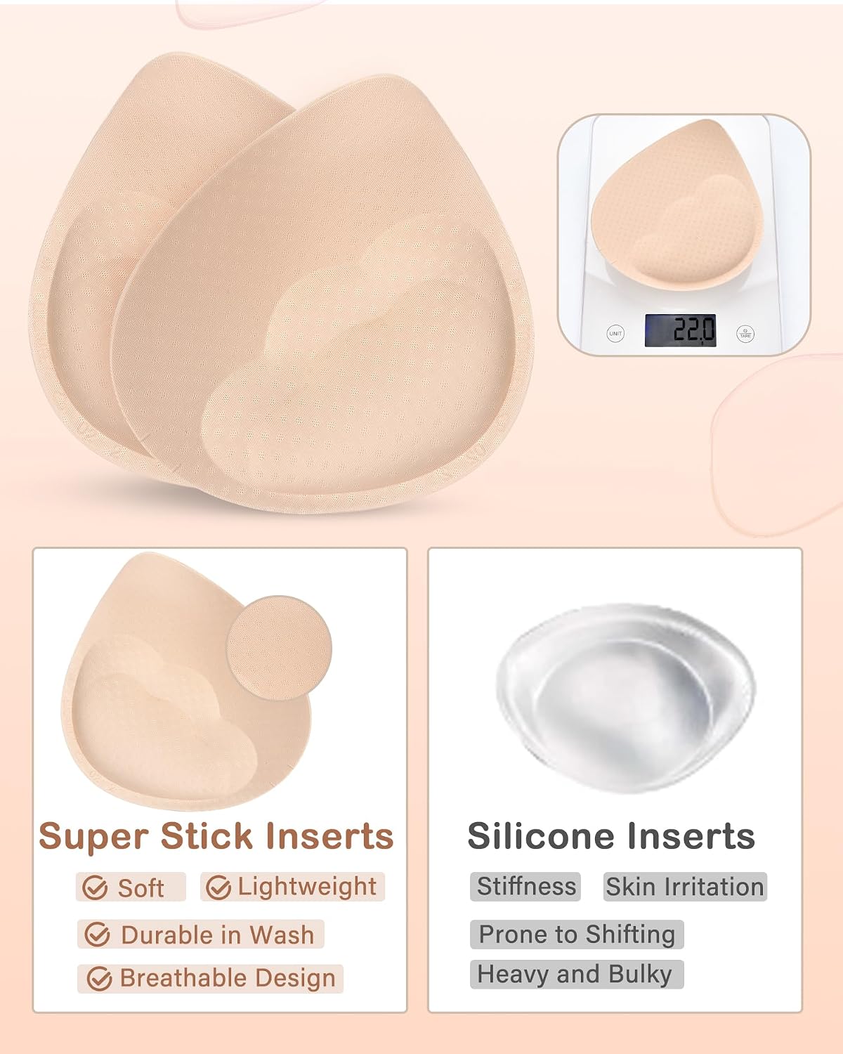 Super Thick Bra Pads Inserts for Push Up, Bra Pads Breast Enhancers Add 1-2 Cups for Swimsuits, Sport, Women Dresses