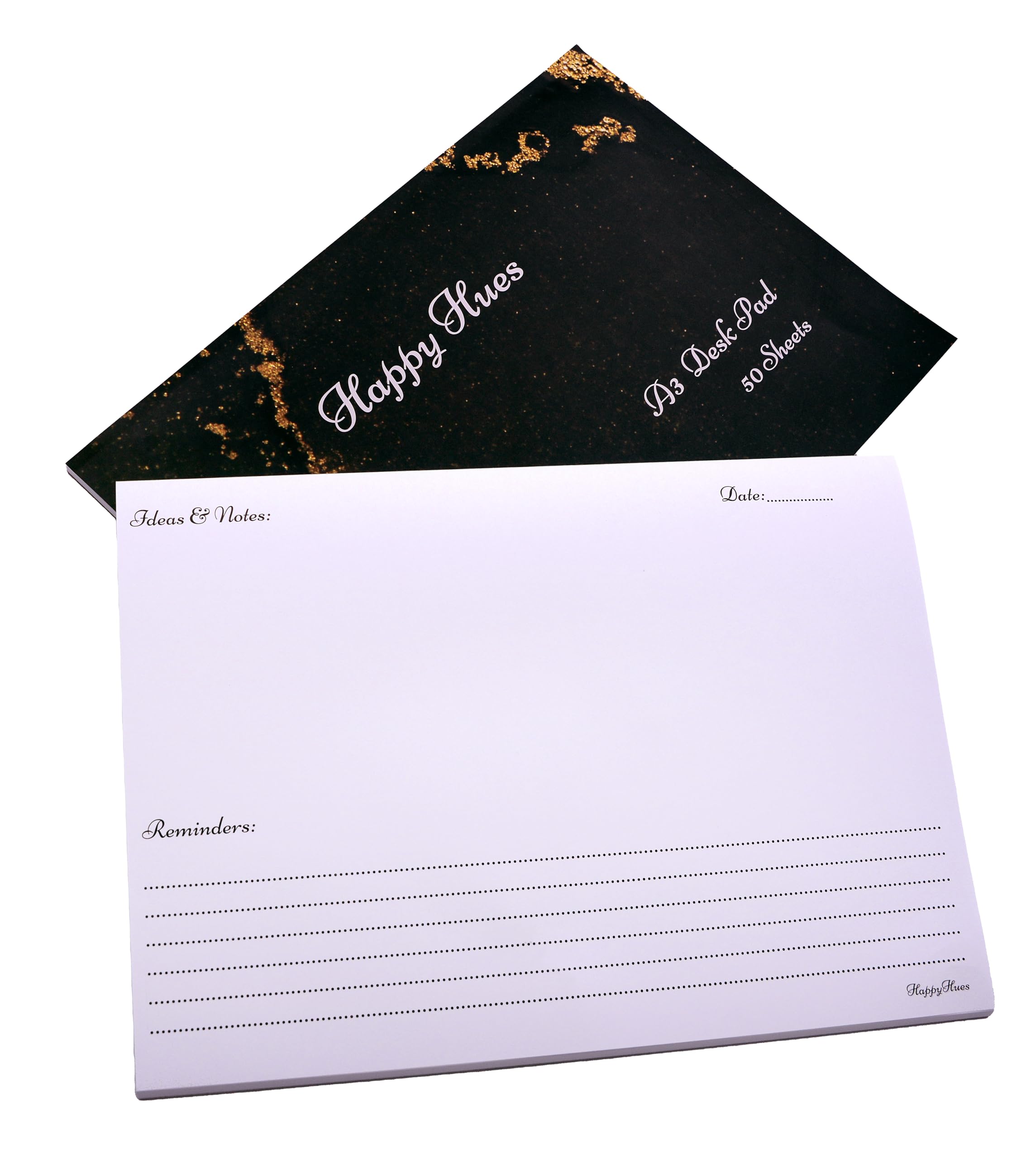 Happy Hues A3 Desk Pad, Large Premium Writing Notepad with 50 Tear-Off Sheets, 100 GSM Paper, Dual Section Layout for Ideas and Notes, Marble Cover, Stationery Gift