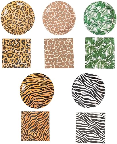 Miniatura 7 de Efavormart - Juego de 60 platos y servilletas de papel con estampado de safari de animales, suministros de vajilla desechable con temática de selva