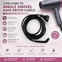 VRCT 2 Pin Euro to Angle Swivel Cord 360 Degree Swivel Plug Power Cord for Hair Flat Iron Dryer Straightener gallery image