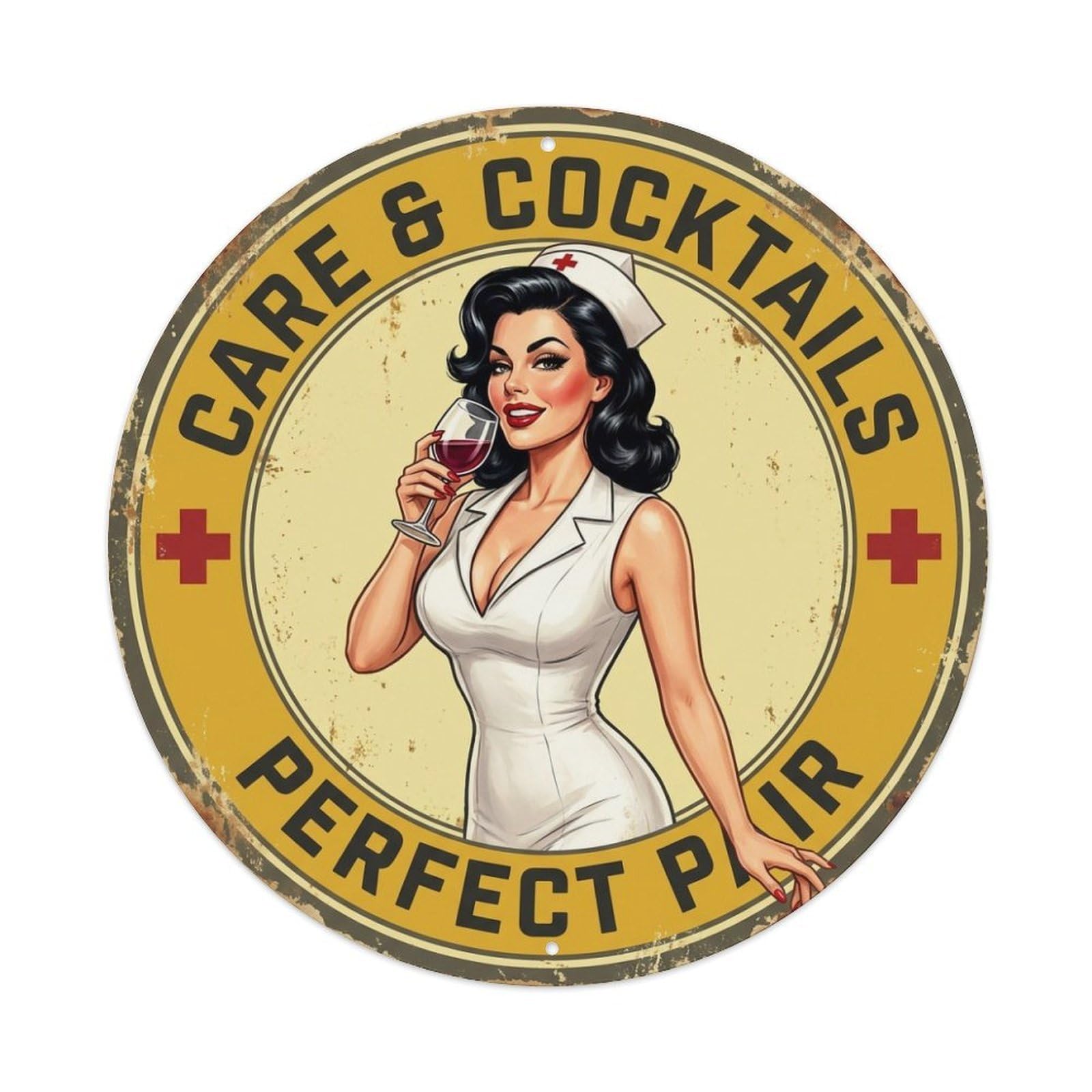 Care And Cocktails Perfect Pair Stemmed Glass Metal Tin Sign