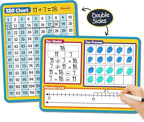 Pizarra blanca de borrado en seco, 9 x 12 pulgadas, tabla de números 120 de doble cara, pizarra blanca de manipulación matemática para niños,