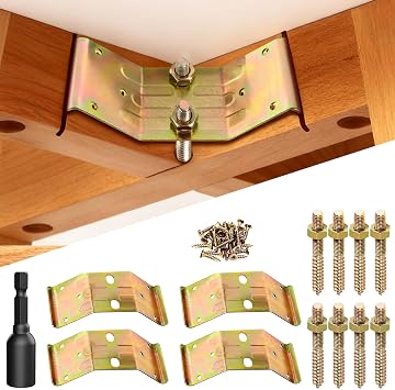 Table Leg Corner Bracket,Self Bracket Includes 90 Degree I Bracket to Provide Strong Support for Furniture Legs and Table Skirts, Used to Strengthen Rickety Bench Legs 4, Golden Yellow
