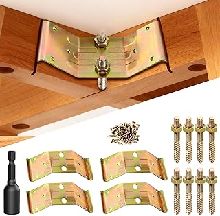 Corner Brackets for Wood, Set of 4 Metal Corner Braces with Screws, Kerf Mount Corner Brackets, Surface Mount Table Leg Brackets for Desk, Coffee Table, Dining Table, Bench Legs(with Hanger Bolt)