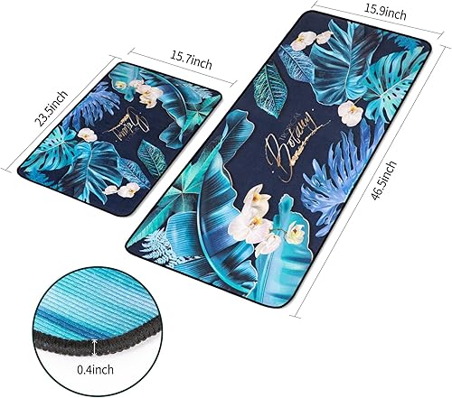 Miniatura 2 de QH Juego de 2 alfombras de cocina, antideslizantes, 17 x 48 pulgadas + 17 x 24 pulgadas, lavables para piso, pasillo, lavandería, tapete de pie,