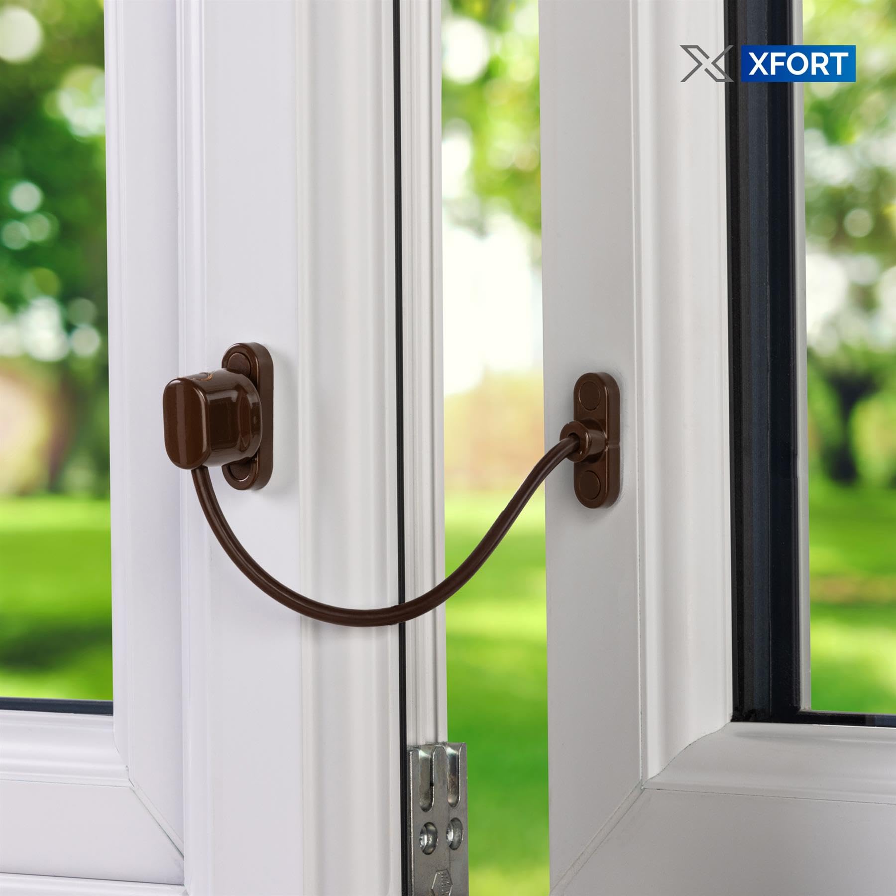 XFORT Viper Thumbturn Locking Cable Window Restrictor in Brown, Keyless Durable Window Safety Lock for Child Safety and Window Security - Image 2