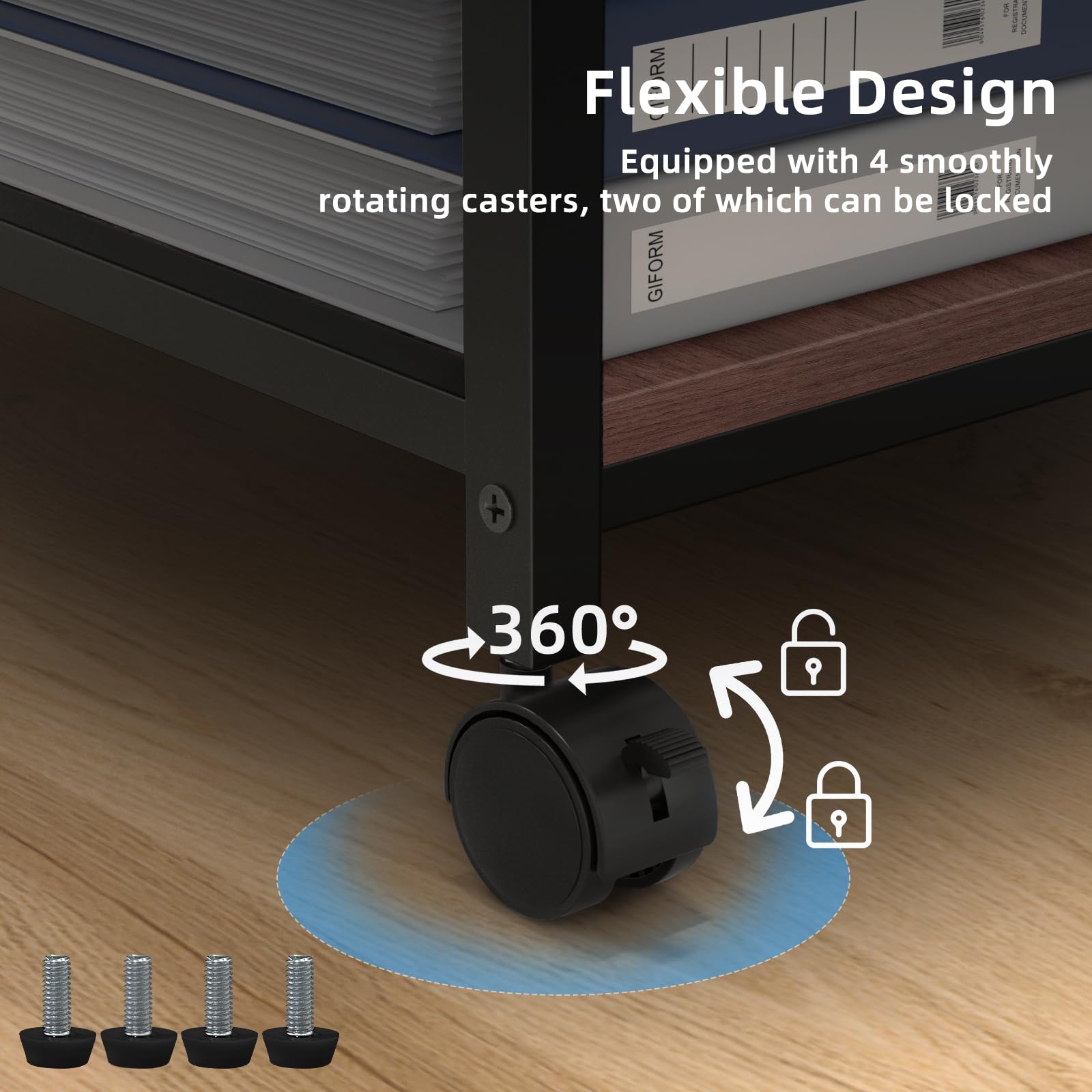 Lerliuo Support d'imprimante avec station de charge et ports USB, grande table d'imprimante mobile à 3 niveaux avec étagère de rangement, chariot d'imprimante industriel roulant en noyer avec roues