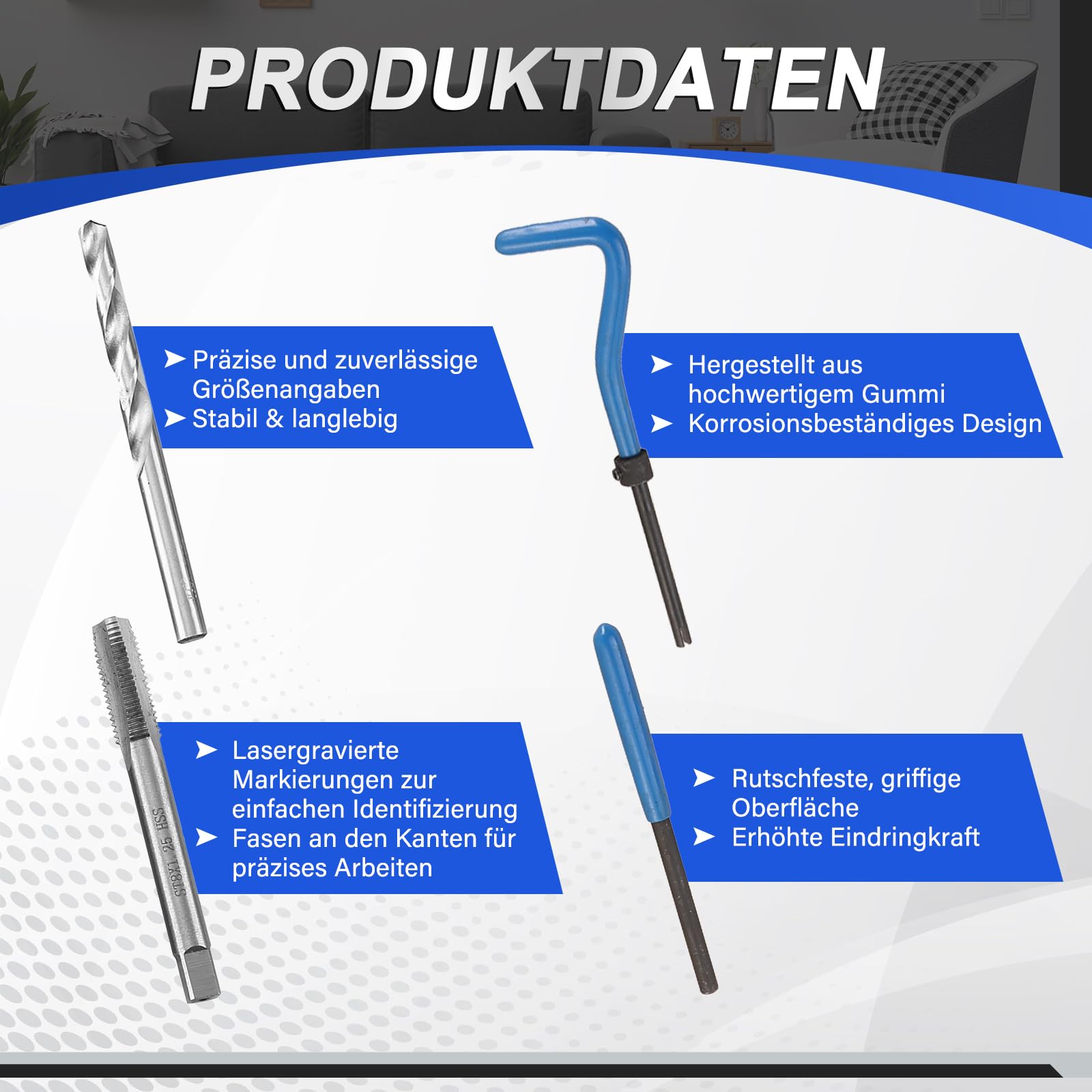 DASBET Kit di attrezzi per la riparazione di filettature metriche, 151 pezzi, kit di riparazione elicoidale per trapano HSS M5 M6 M8 M10 M12 (blu)
