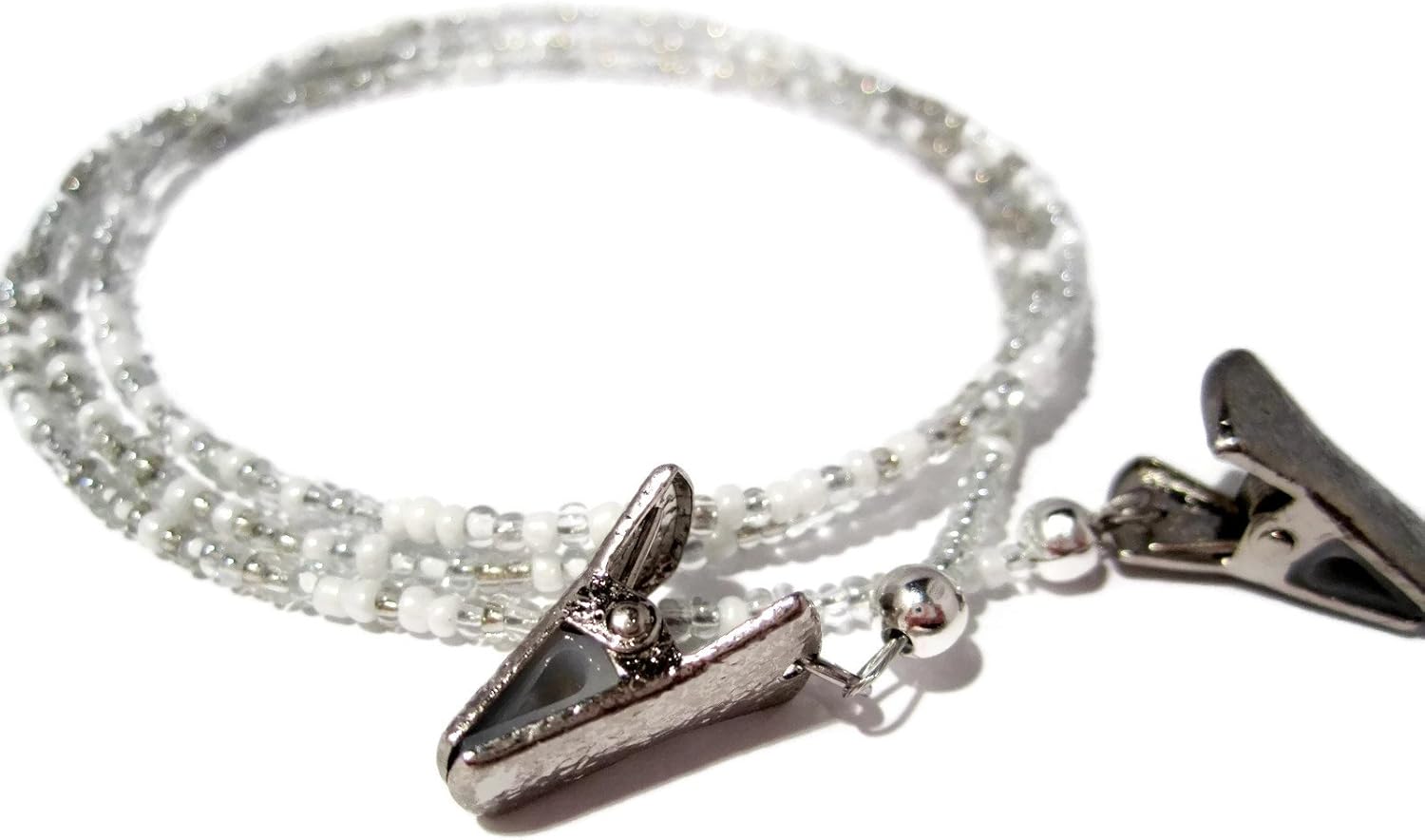 ホワイトとシルバークリップ眼鏡ストラップ、サイズ選択、メガネホルダー, マルチ, Medium - 28.5"