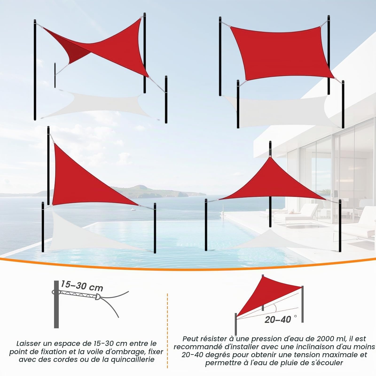 Voile D'ombrage 5x5x5m Triangulaire Toile Ombrage Imperméable polyesters Haute densité (PES) Protection 98% UV pour Jardin Extérieur Terrasse Cour, Marron