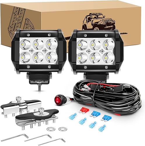 Miniatura 10 de GOOACC 4 unidades de 18 W LED Pods Barra de luz antiniebla Iluminación de conducción con arnés de cableado todoterreno de 16 AWG, 4 cables para